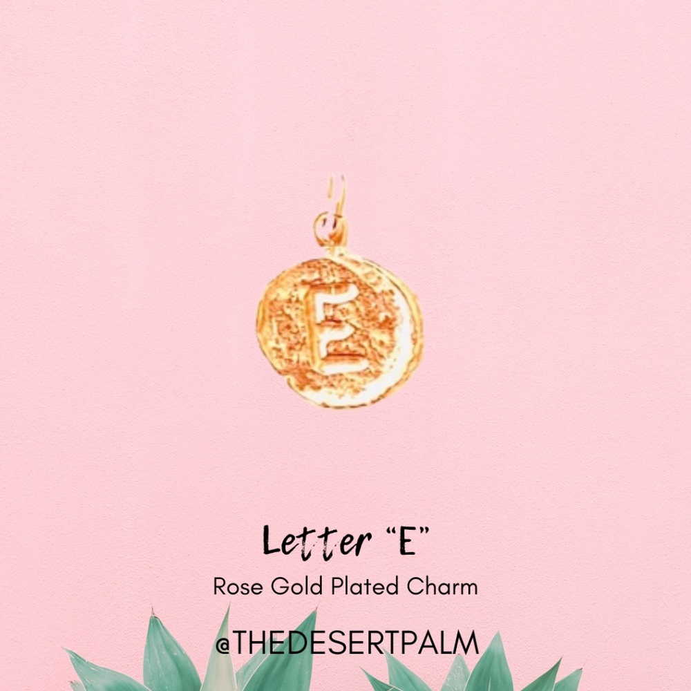 Rose Gold Plated Letter “E” Charm | Initial Pendant